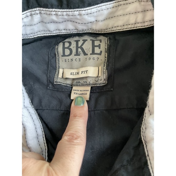 BKE XXL Slim Fit Men's Black Button Down Flip Cuff Shirt - Picture 2 of 6